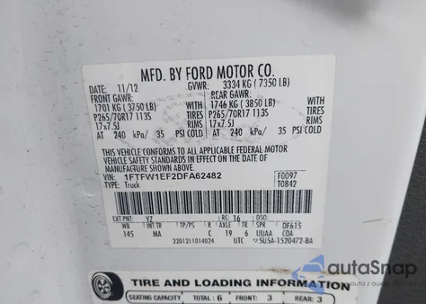2013 Ford F-150 Xlt from USA, damaged, VIN 1FTFW1EF2DFA62482